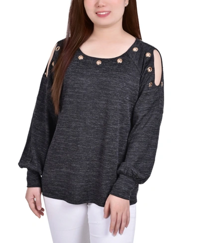 Shop Ny Collection Petite Long Sleeve Shoulder Cutout Tunic Top In Black