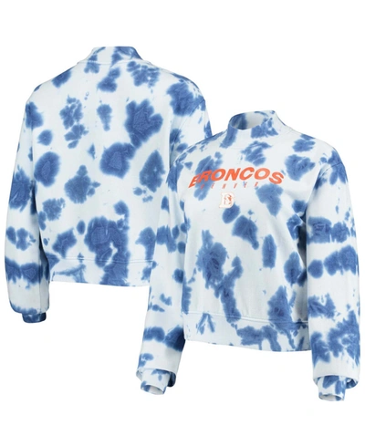 Shop Junk Food Women's Denver Broncos Tie-dye Cropped Pullover Sweatshirt In Navy