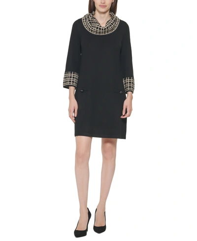 Shop Jessica Howard Petite Cowlneck Sweater Dress In Black/tan