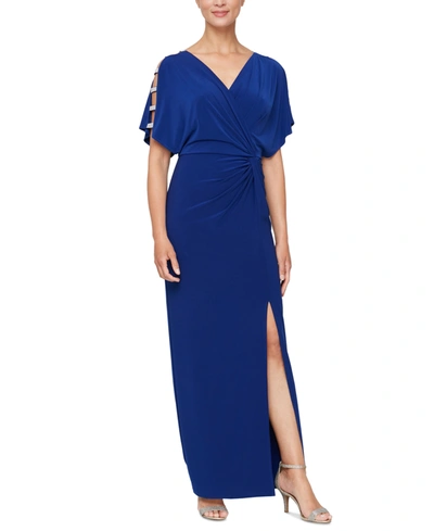 Shop Alex Evenings Petite Embellished-sleeve Jersey Gown In Dark Royal