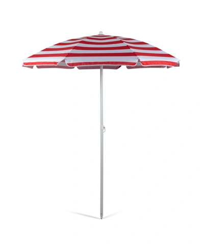 Oniva 5.5' Portable Beach Umbrella In Red Cabana Stripe