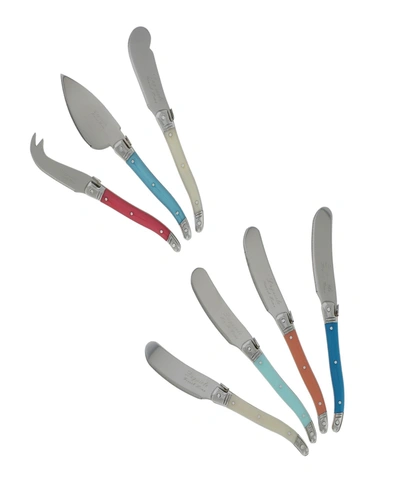 French Home Laguiole Coral And Turquoise Cheese Knife And Spreader Set, 7 Piece. In Multi