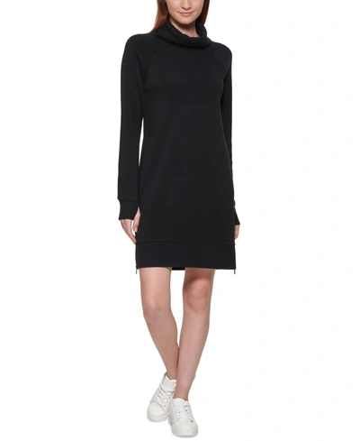 Shop Marc New York Funnel-neck Sweatshirt Dress In Black