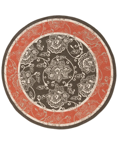 Surya Alfresco Alf-9592 Black/rust 5'3" Round Area Rug, Indoor/outdoor In Black