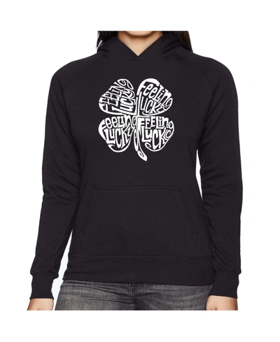 Shop La Pop Art Women's Word Art Hooded Sweatshirt -feeling Lucky In Black