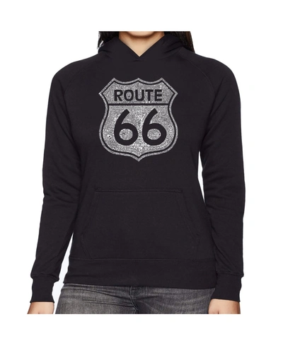LA POP ART WOMEN'S WORD ART HOODED SWEATSHIRT -CITIES ALONG THE LEGENDARY ROUTE 66 
