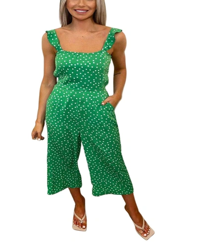 Ax Paris Women's Polka Dot Culotte Jumpsuit In Green | ModeSens