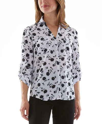 Shop Bcx Juniors' Floral-print Shirt In Black/white Floral