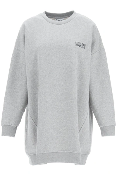 Shop Ganni Oversized Crew Neck Sweatshirt Isoli Software In Paloma Melange (grey)