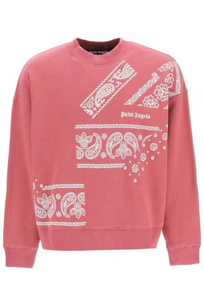 Shop Palm Angels Bandana Print Sweatshirt In Burgundy Light Grey (red)
