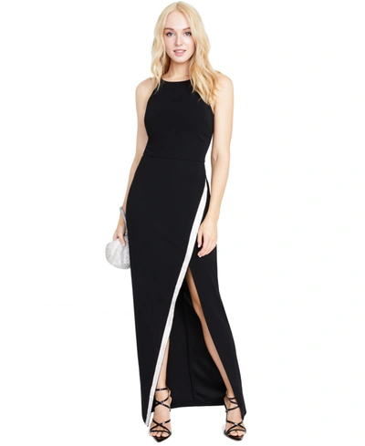 Shop Bcx Juniors' High Slit Asymmetrical Sequin-trim Gown, Created For Macy's In Black
