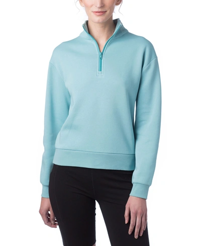 Shop Alternative Apparel Women's Cozy Fleece Mock-neck Sweatshirt In Aqua