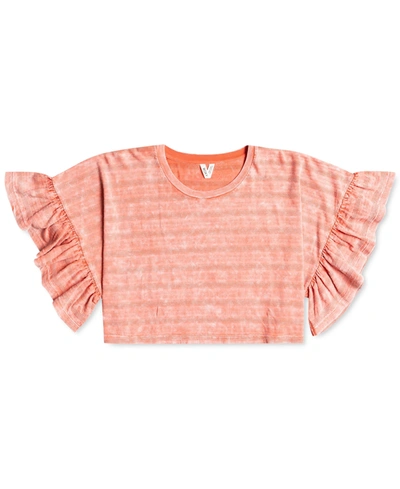 Shop Roxy Juniors' Tell Me More Ruffle Sleeve Crop Top In Ginger Spice