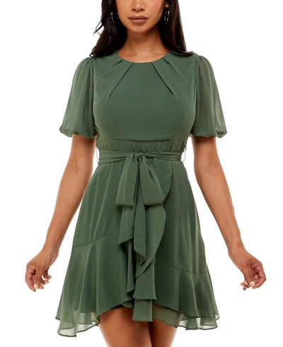 Shop B Darlin Puff-sleeve A-line Dress In Olive