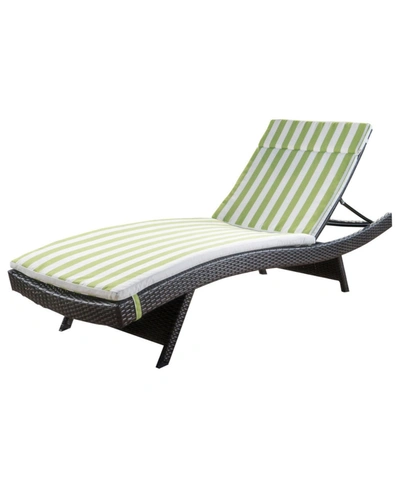 Shop Noble House Salem Outdoor Chaise Lounge With Stripe Cushion In Green