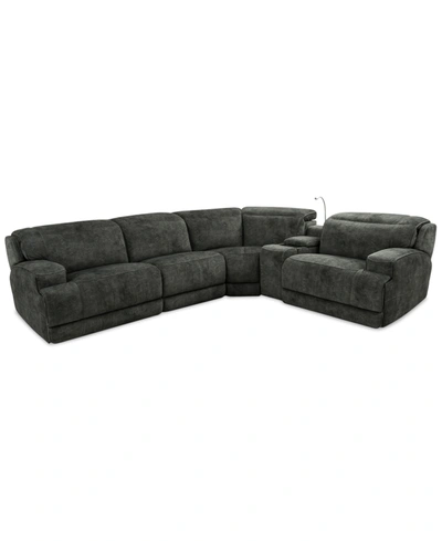 Shop Mwhome Sebaston 5-pc. Fabric Sectional With 3 Power Motion Recliners And 1 Usb Console, Created For Macy's In Dark Grey