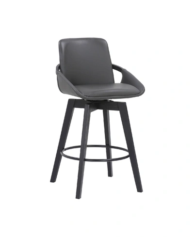Armen Living Baylor Swivel Wood Bar Or Counter Stool In Faux Leather In Gray
