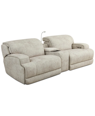 Shop Mwhome Sebaston 3-pc. Fabric Sofa With 2 Power Motion Recliners And 1 Usb Console, Created For Macy's In Highlander Stucco