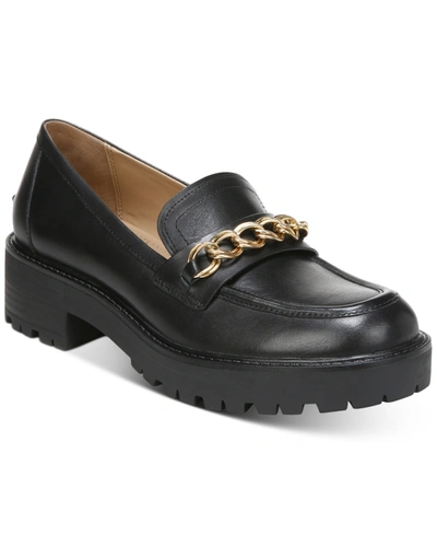 Shop Sam Edelman Women's Taelor Chained Lug-sole Loafers Women's Shoes In Black Smooth Leather