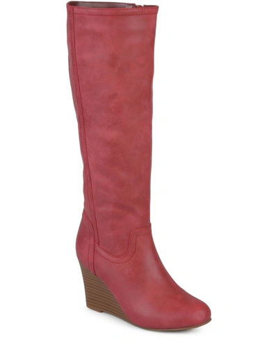 Shop Journee Collection Women's Langly Wide Calf Wedge Boots In Red