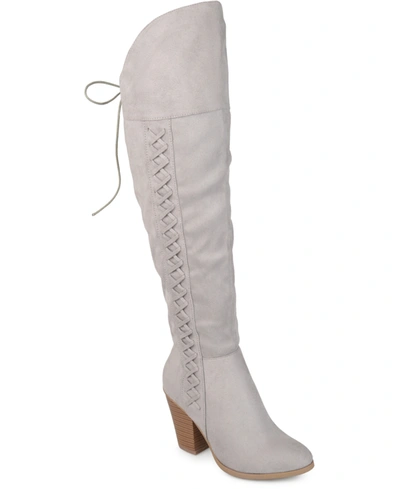 Journee Collection Women's Spritz Wide Calf Lace Up Over The Knee Boots In Grey