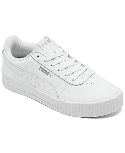 Shop Puma Women's Carina Leather Casual Sneakers From Finish Line In White/silver