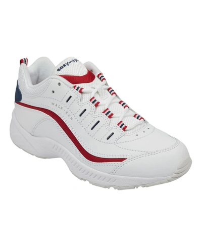 Shop Easy Spirit Women's Romy Round Toe Casual Lace Up Walking Shoes Women's Shoes In White/red Stripe
