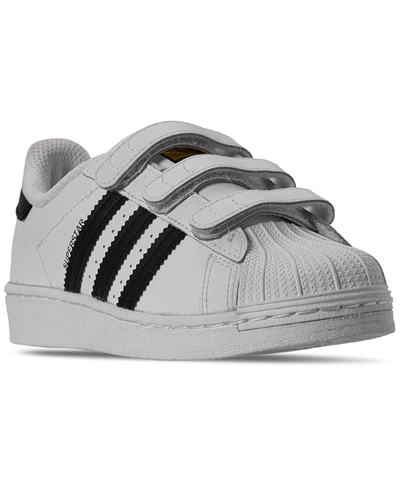 Shop Adidas Originals Little Kids Superstar Stay-put Closure Casual Sneakers From Finish Line In Feather White/core Black