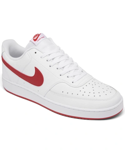 Shop Nike Men's  Court Vision Low Casual Sneakers From Finish Line In White/university Red