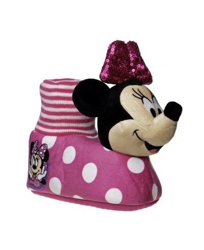 Shop Disney Little Girls Minnie Mouse Slippers In Fuchsia White