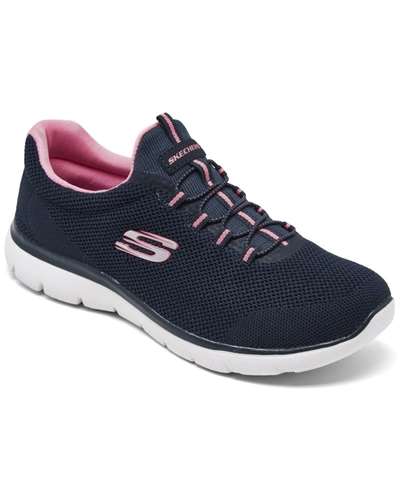 Shop Skechers Women's Summits - Cool Classic Wide Width Athletic Walking Sneakers From Finish Line In Navy/pink
