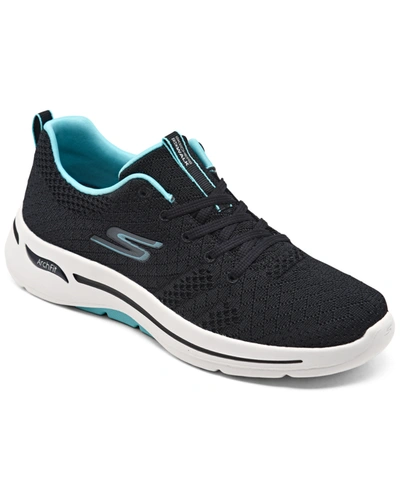Skechers Women's Go Walk - Arch Fit Unify Arch Support Walking Sneakers  From Finish Line In Black/ Aqua | ModeSens