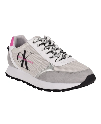 Calvin Klein Jeans Est.1978 Jeans Women's Cayle Logo Casual Lace-up Sneakers  Women's Shoes In White/pearl/pink | ModeSens
