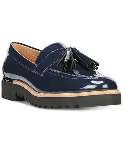 Franco Sarto Women's Carolynn Lug Sole Tassel Loafers In Inky Navy Faux Patent