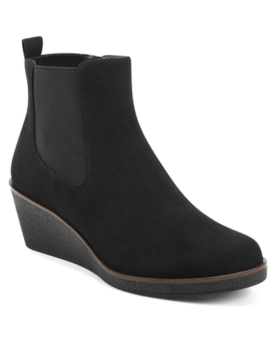 Shop Aerosoles Women's Brandi Wedge Ankle Boots Women's Shoes In Black- Faux Suede