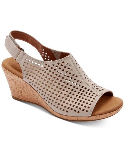 Shop Rockport Women's Briah Perf Sling Wedge Sandals Women's Shoes In Light Brown