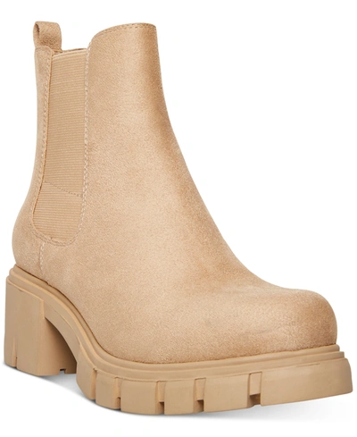 Shop Madden Girl Tessa Lug Sole Chelsea Booties In Sand