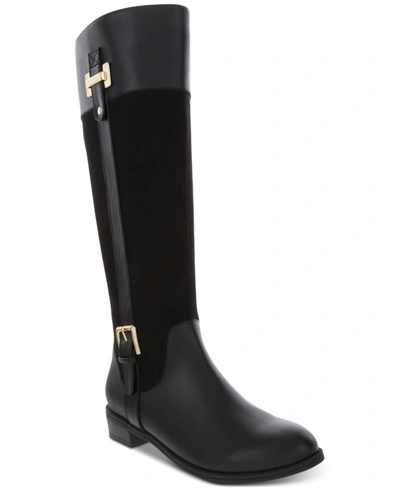 Shop Karen Scott Deliee2 Wide-calf Riding Boots, Created For Macy's Women's Shoes In Black Micro