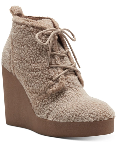 Shop Jessica Simpson Women's Mesila Lace-up Wedge Booties Women's Shoes In Taupe Furry