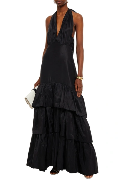 Shop Johanna Ortiz Tiered Silk-blend Taffeta Gown In Black