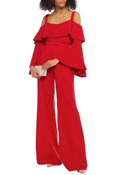 Shop Elie Saab Wool-blend Wide-leg Pants In Red