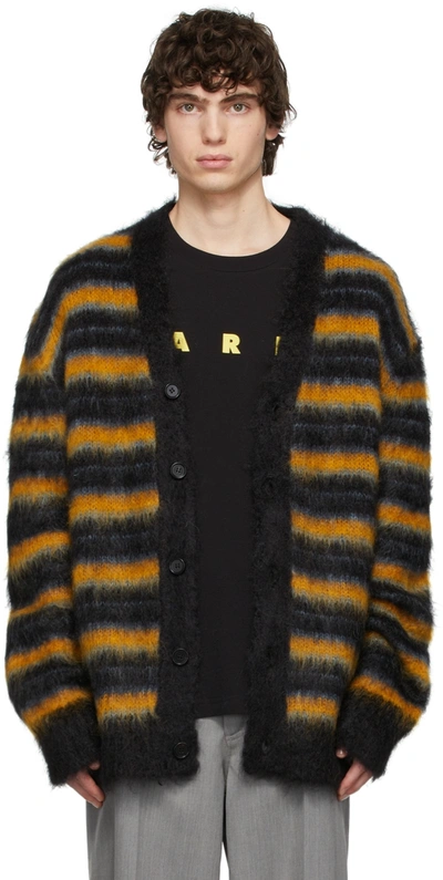 Shop Marni Black & Yellow Mohair V-neck Cardigan In Rgn99 Black