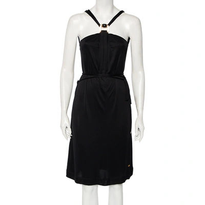 Pre-owned Gucci Black Crepe Buckle Neck Detailed Wrap Dress M