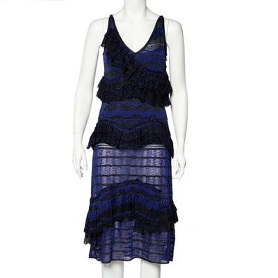 Pre-owned Missoni Blue And Black Lurex Knit Ruffled Sleeveless Dress M