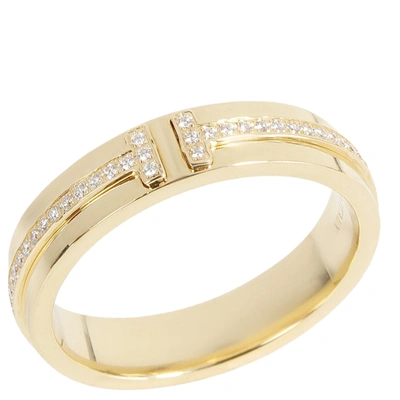 Pre-owned Tiffany & Co Narrow Tiffany T Band 18k Yellow Gold Diamond Ring Eu 54.5