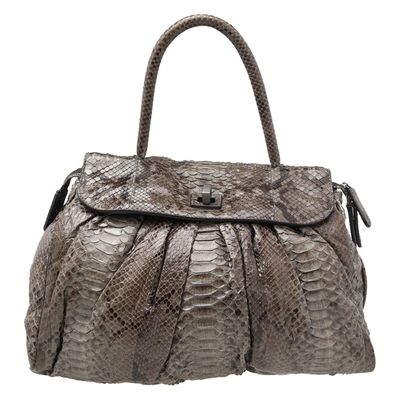 Pre-owned Zagliani Brown Python Procida Top Handle Bag