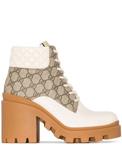 Shop Gucci Trip Gg Supreme Ankle Boots In White ,neutral