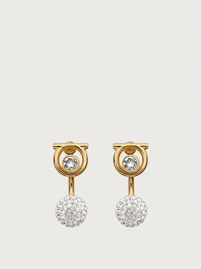 Shop Ferragamo Gancini Earrings With Crystals In Gold