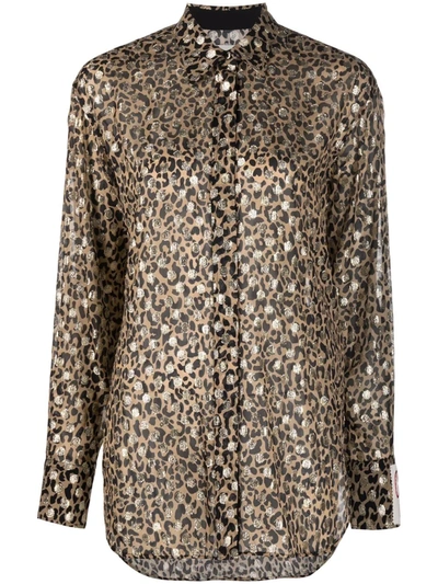 Shop Golden Goose Leopard-print Metallic Shirt In Braun