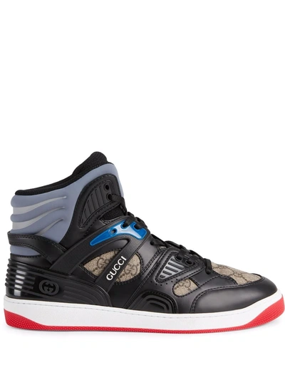 Shop Gucci Basket Black High-top Sneakers In Schwarz